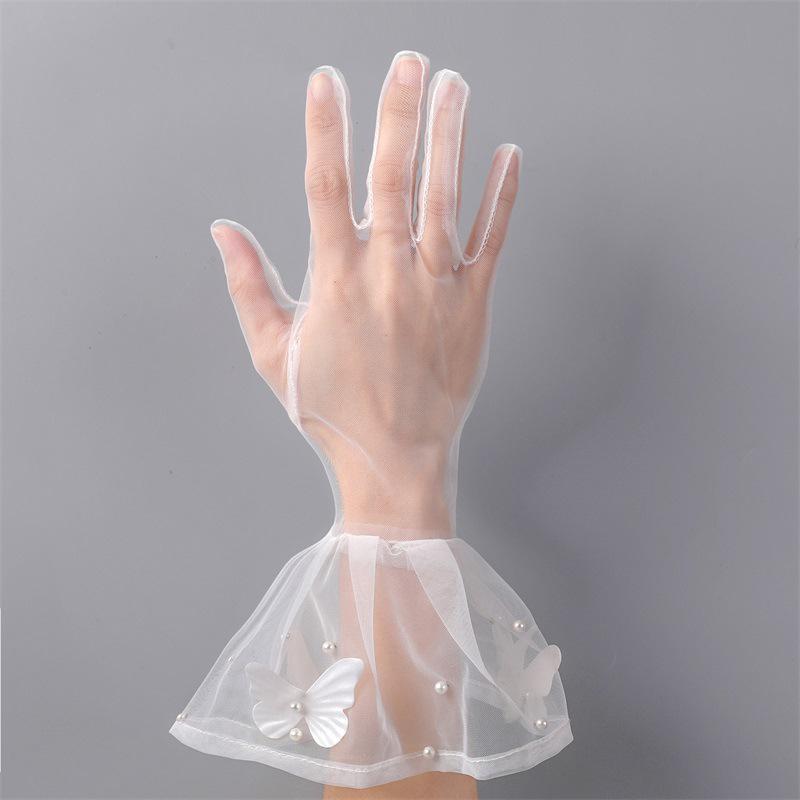 White Mesh Breathable Fairy Pearl Gloves For Women Wedding Dress Accessories Studio Po Gloves Birthday Pography Props