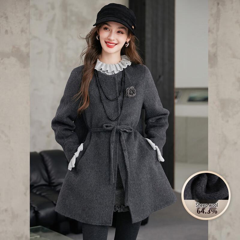 

Женское двустороннее зимнее пальто средней длины из смесовой шерсти Bailuyu L