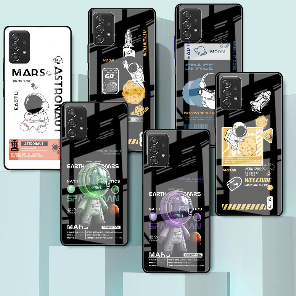 

Glass Case For Samsung Galaxy A52 A71 A50 A51 A70 A21s A31 A72 A10 A12 A30 A22 5G Phone Cover Luxury Astronaut