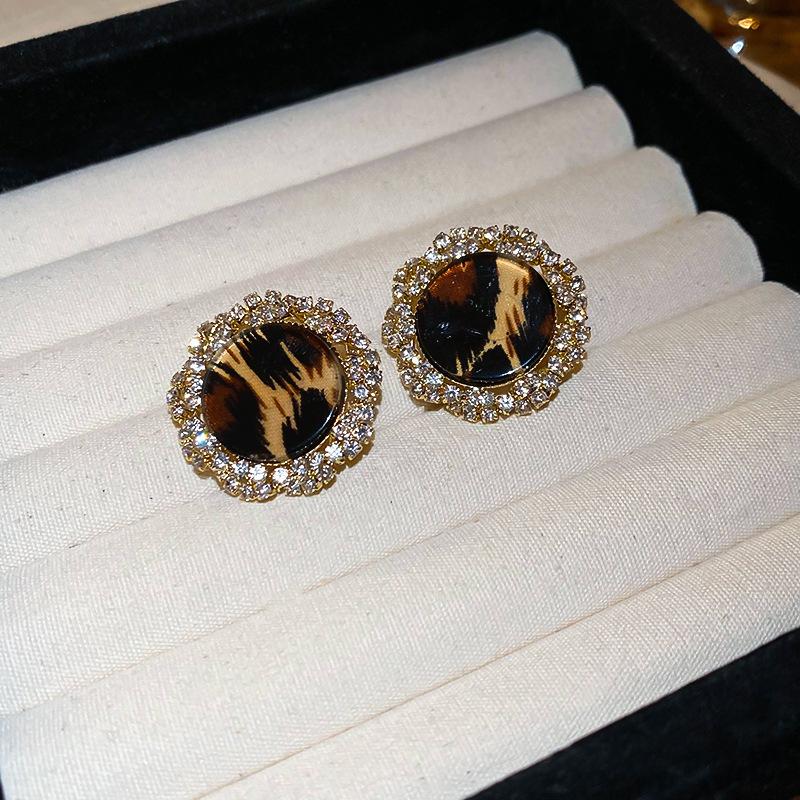 Retro Hong Kong Style Silver Needle Leopard Print Circle Earrings Light Luxury High-end Temperament Earrings Niche Earrings Women