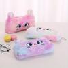 1PC Kawaii Cartoon Cute Cat Plush Pouch Pencil Case Zipper Fluffy Large Capacity Pen Bag School Stationery Storage Bag