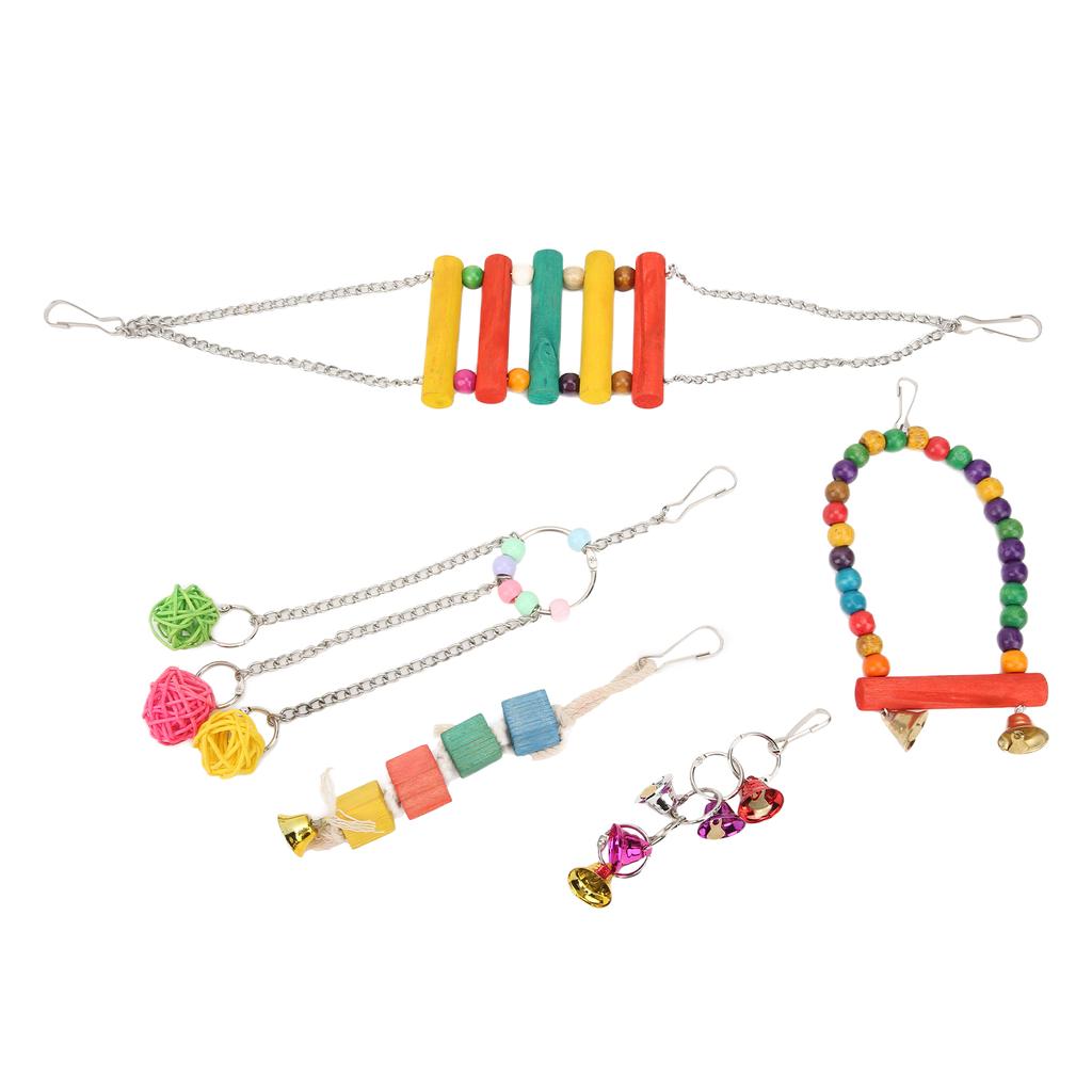 Bird Toy Colorful Wooden Parrot Swing Toy Set Parrot Swing Chewing Toys with Bells