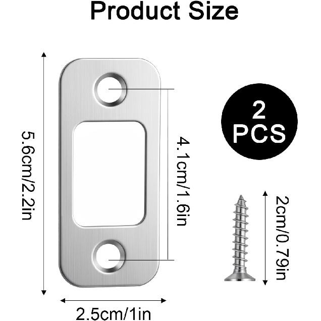 2 Pcs Deadbolt Strike Plate, 1" X 2-1/4" Brushed Round Corner Door Backplate Door Latch Strike Plate with Screws