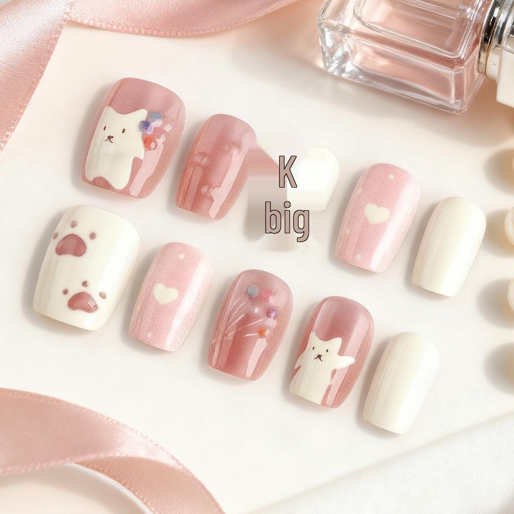 Cross-border Pink Kitten Cartoon Detachable Wearable Blush Nails (30-piece Set)