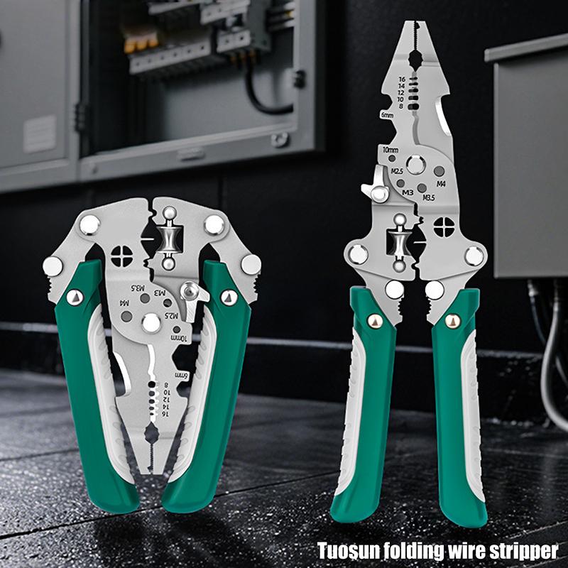 1Pcs Multifunctional Foldable Wire Stripper Crimper Cable Cutter Pliers Electrician Cable Cutting Wiring Pulling Stripping Tools