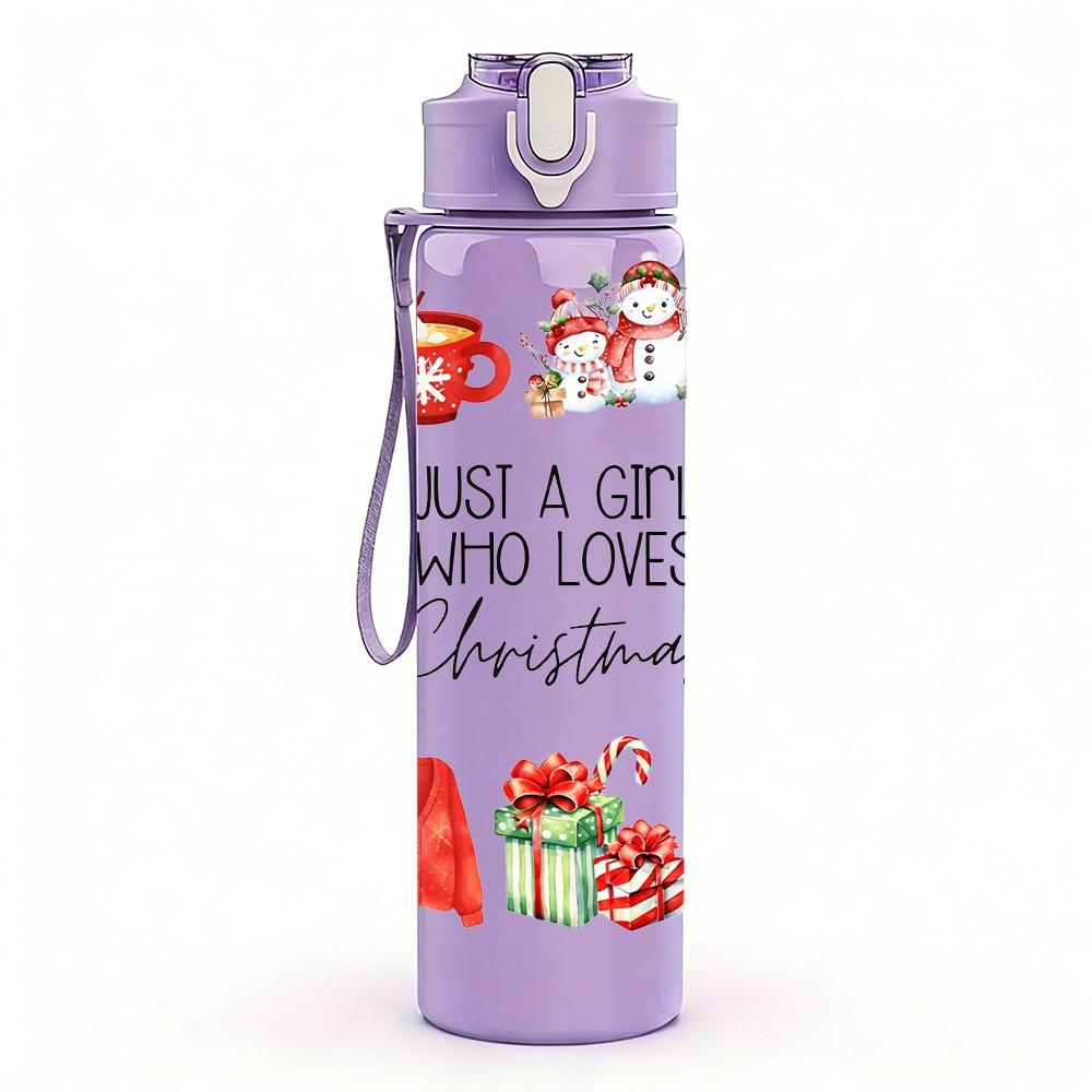 1PC Christmas Gingerbread House Pattern 750ml Color Plastic Sports Water Bottle Leakproof Flip Straw Lid Suitable for Sports Office Home Use