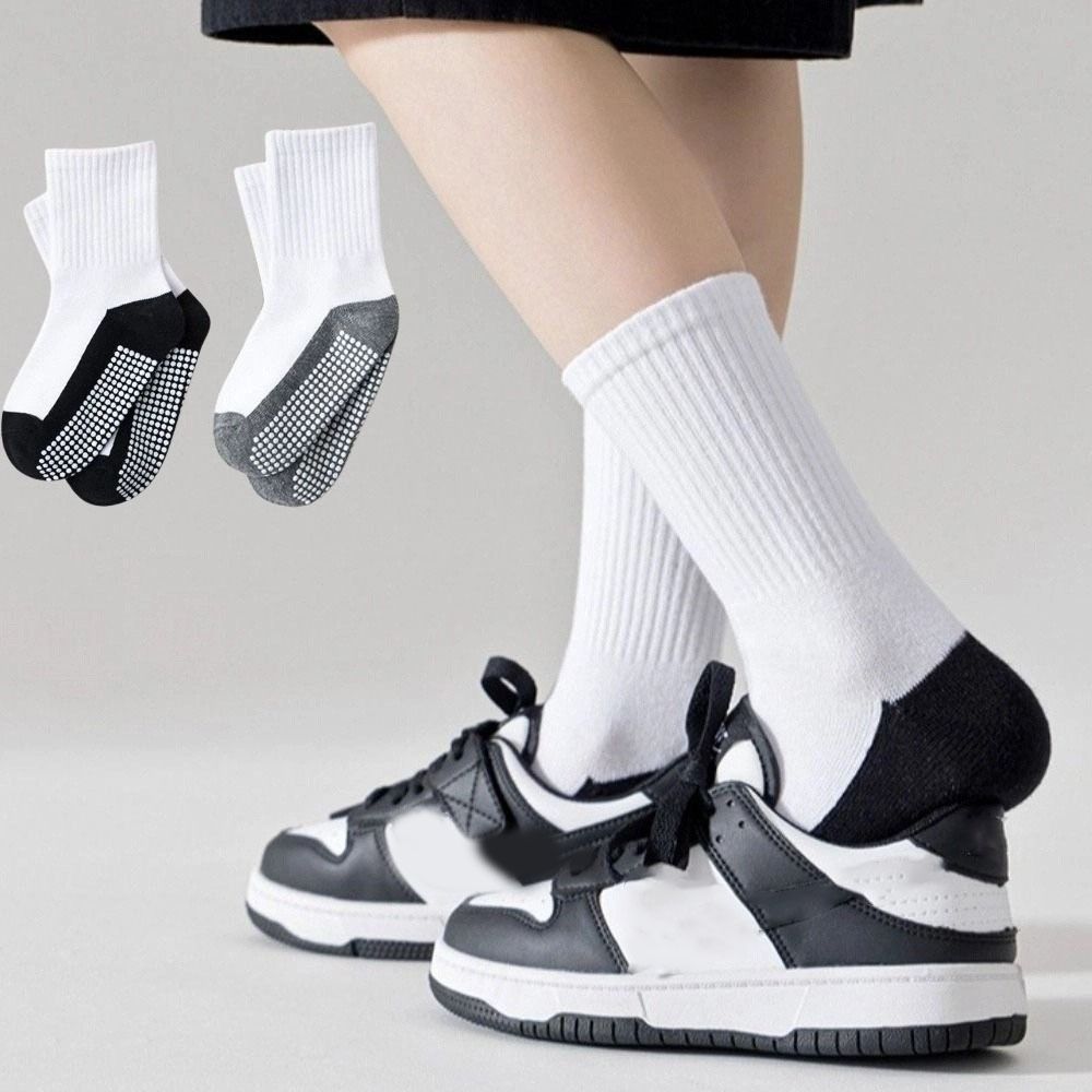 5Pairs Solid Cotton Children's Floor Socks Student Sports Socks with Grips  Spring Autumn
