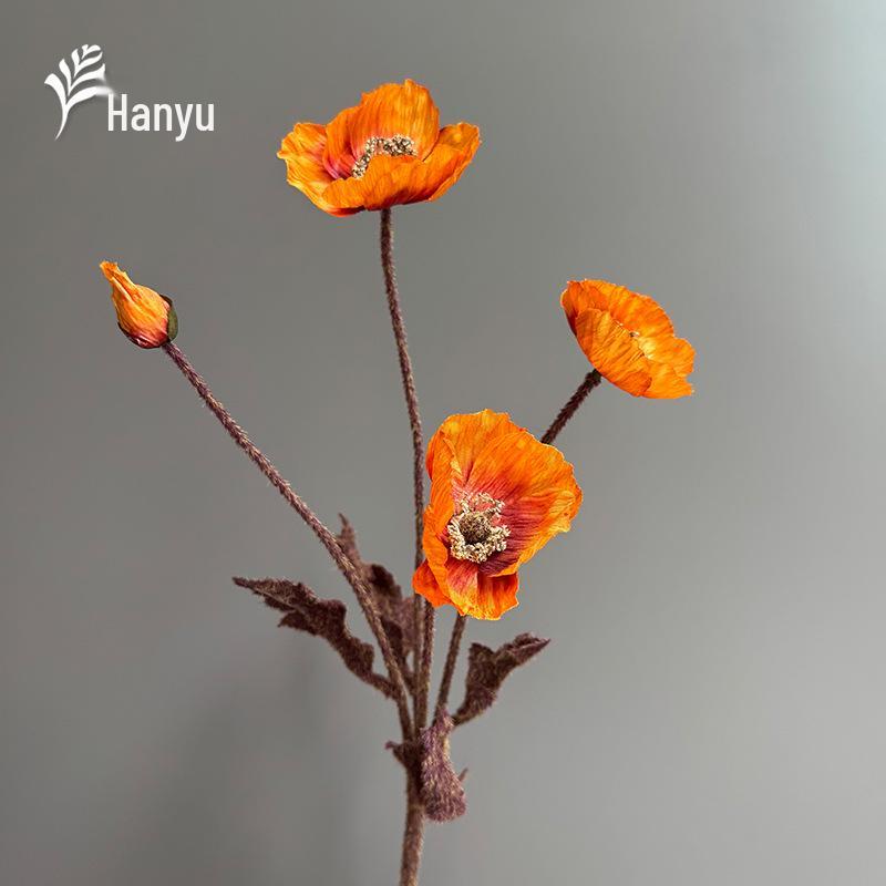 Autumn Poppy Flocked Artificial Flowers for Wedding and Home Decor