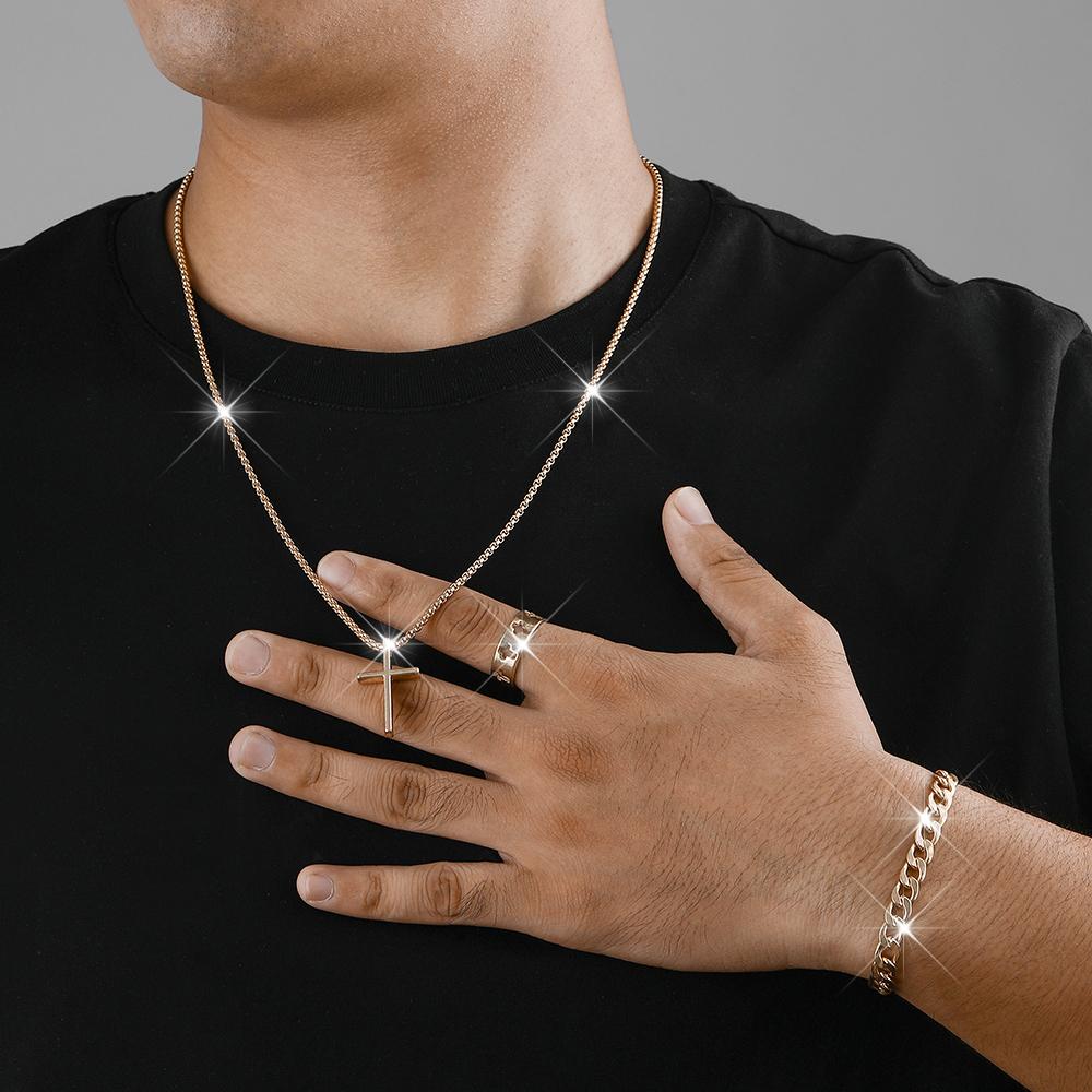 3 Piece Men Fashion Personality Simple Black Stainless Steel Non Fading Cross Necklace Ring Bracelet Set Accessories