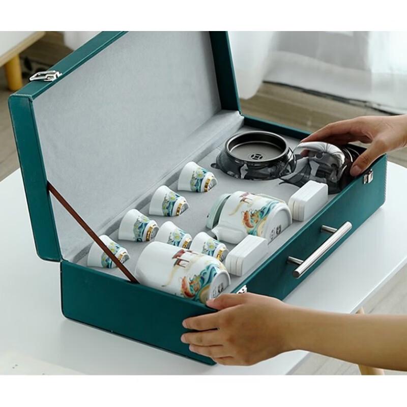 Wanchunhe Carp Leaping Over Dragon Gate White Porcelain Tea Set Gift Box