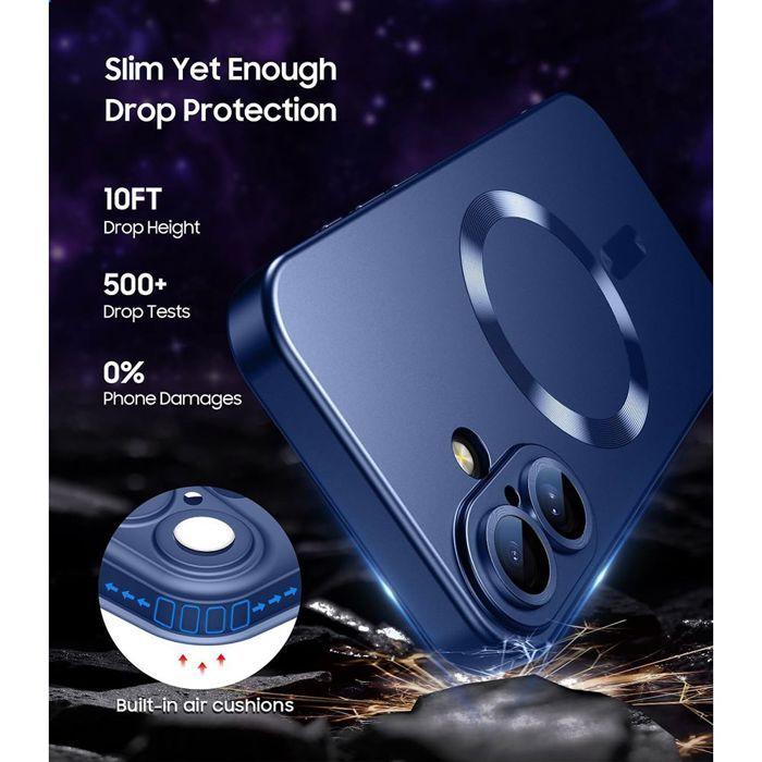 Coque de Protection - E.F.Connection - pour iPhone 17 Pro - avec Cercle Magnétique Bleu Marine - 2 Vitre