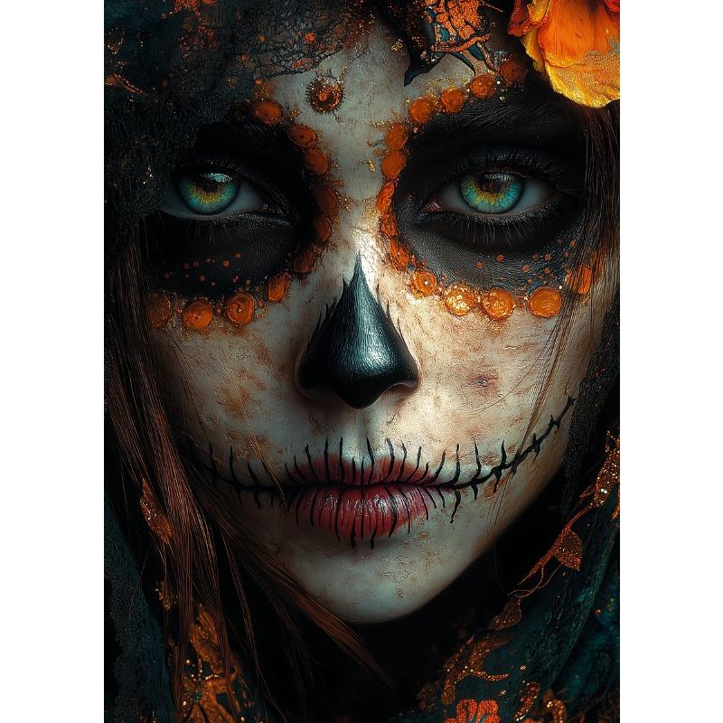 Los Muertos Girl Day of The Dead Skull Makeup Portrait Posters and Prints Canvas Painting Wall Art Picture for Room Home Decor