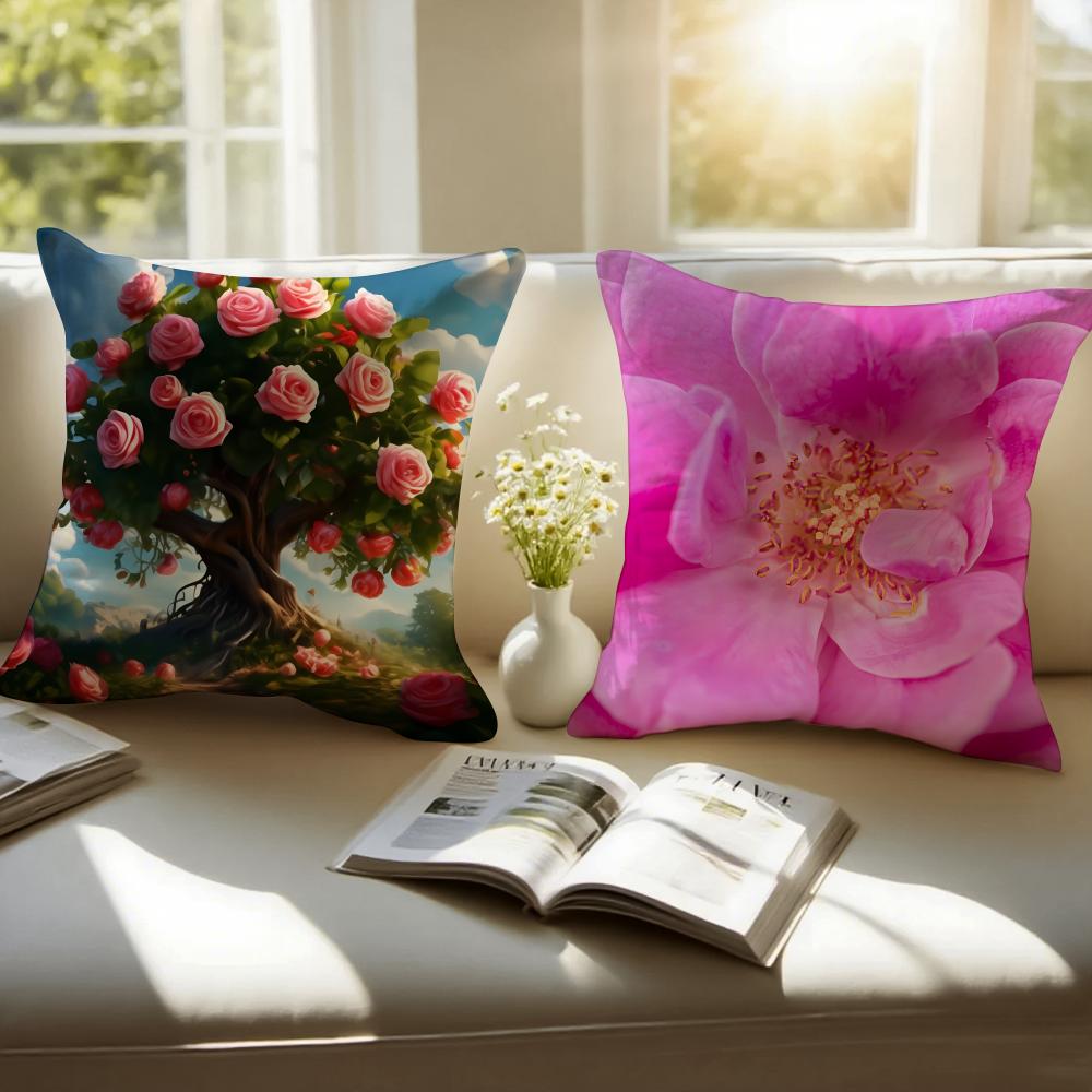 Beautiful Flowers Bulgarian Rose-S Cushion Cover Pillowcase Short Plush Invisible Zipper Room Sofa Cushion Cover
