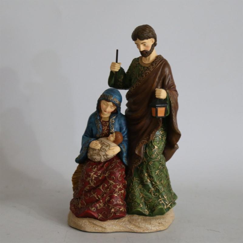 Vintage Holy Family Christmas Figurine Resins Nativity Scene Sculpture Holiday Tabletop Religious Decors Ornament Gift