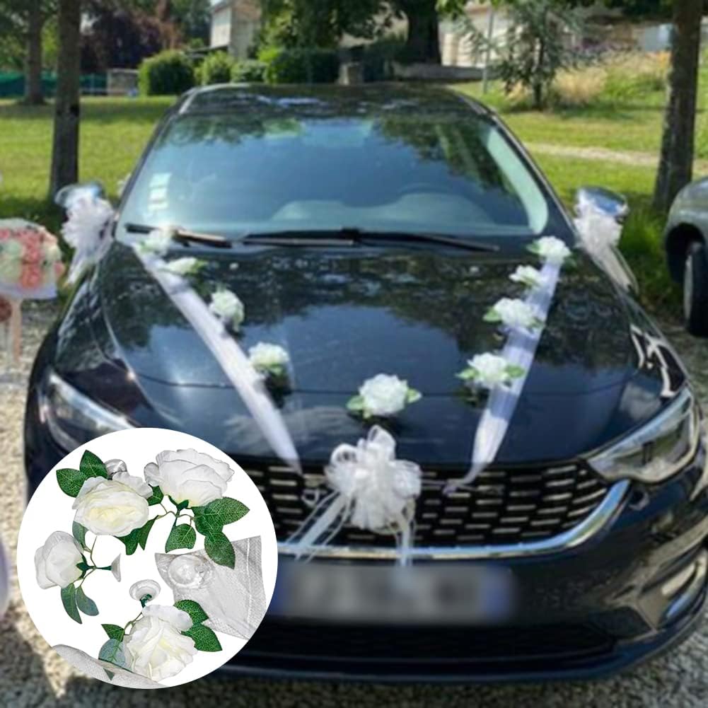 ikasus Цветы для свадебного автомобиля, Искусственные цветы Декор свадебного автомобиля Ленты Банты Цветочные фото-аксессуары для свадебного автомобиля Украшение ручки двери свадебного автомобиля