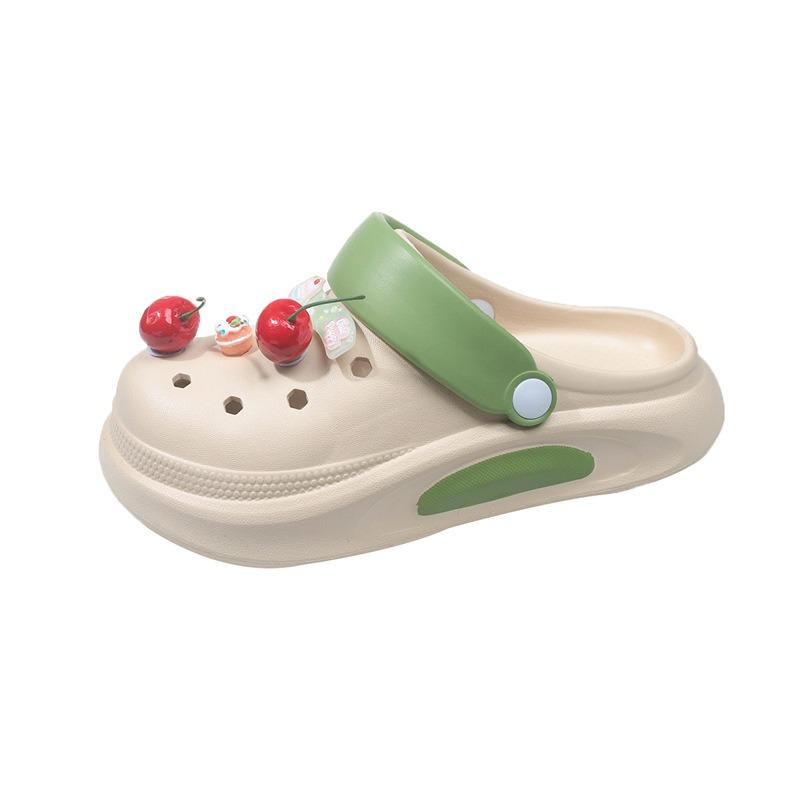Creative and cute personality small cherry hole shoes women's summer wear high value soft thick sole non-slip light and comfortable slippers