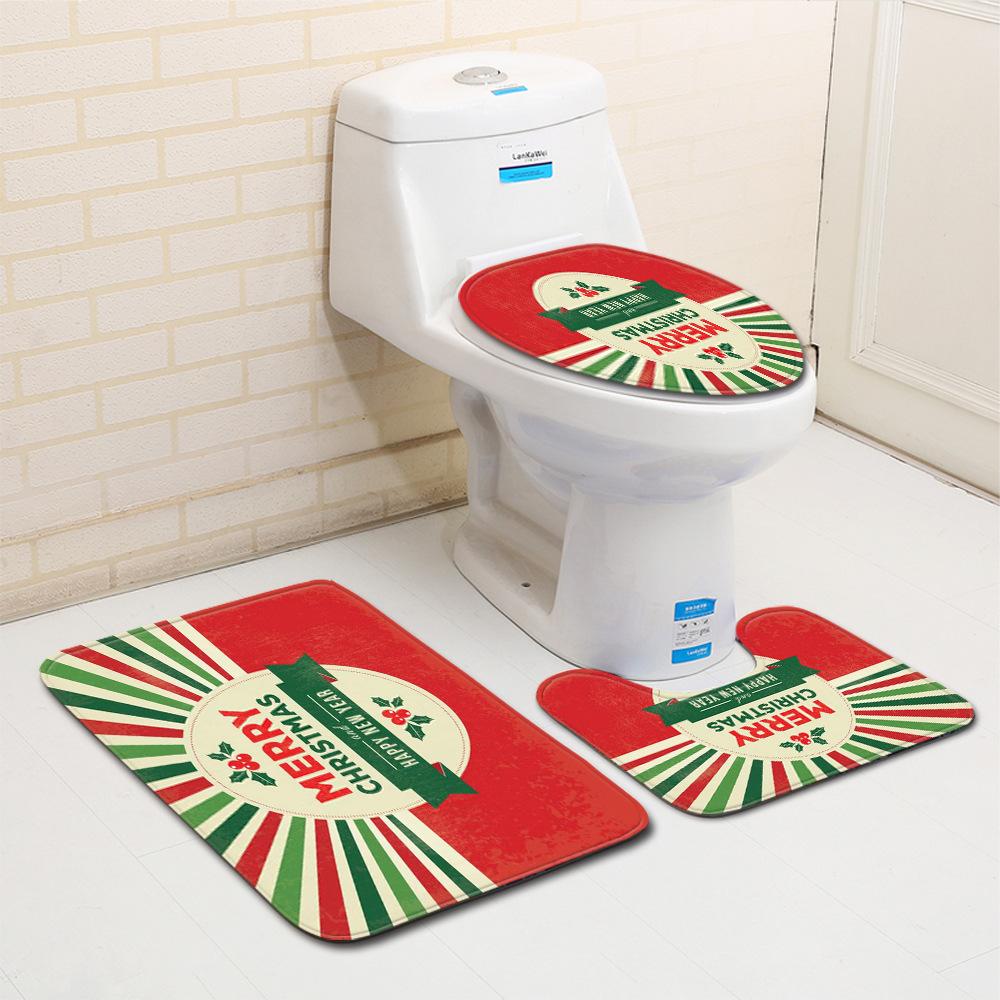 Christmas Bathroom Floor Mat Toilet Three-Piece Set
