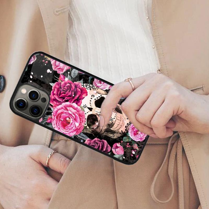 Skull Pink Roses Magnetic Phone Case For APPLE iPhone 17 Air 16 14 13 12 Pro Max 15 Plus Wireless Charge With MagSafe Cover