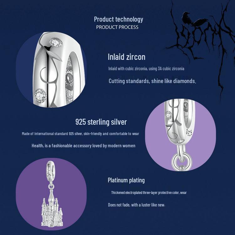 Magic Castle Pendant DIY Bracelet, S925 Sterling Silver, Platinum-Plated.