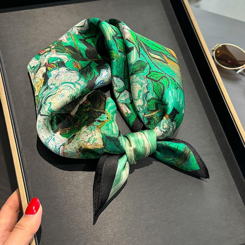 100% Silk Scarf Bandana Women Square Scarves Wrap Kerchief Green Mulberry Silk Spring Fashion Luxury High Quality Headband Hijab