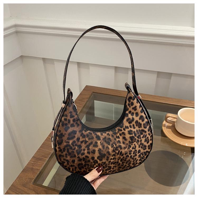 

Сумка-полумесяц с леопардовым принтом через плечо - Универсальная, вместительная сумка с простым дизайном в стиле колор-блок кофейный