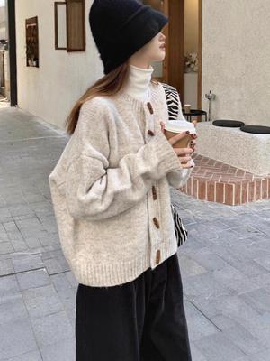 Cardigan Cappotto Maglia Inizio Autunno Donna Primavera/Autunno Largo Pigro Alta Qualità Nuovo Stile Top Maglione Retro Spesso