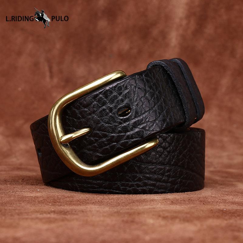 Personalized Trendy Cowhide Pattern Men's High-end Business Men's Belt Cowhide Genuine Leather Copper Buckle Belt Men's