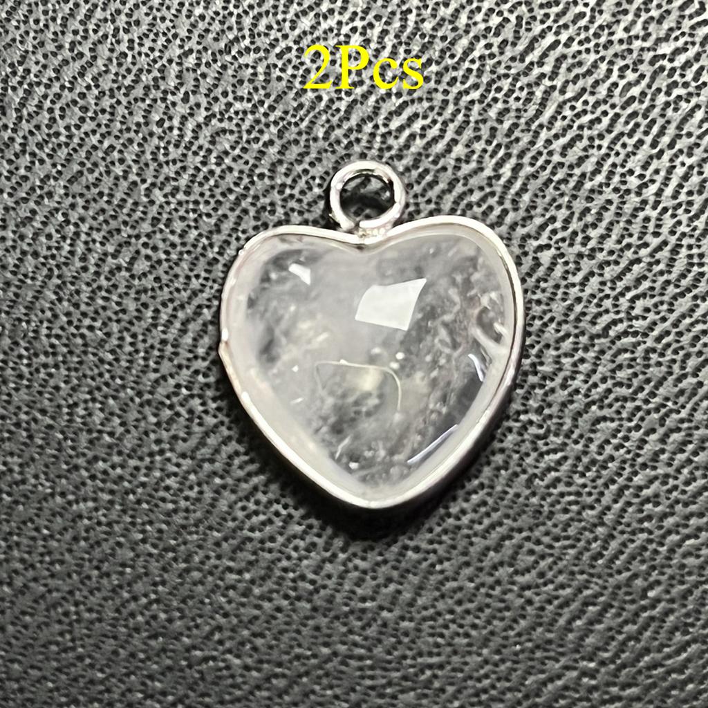 2 Stück, Energie Naturstein Anhänger mit silberfarbenem Rand, Spirituelle Heilung Kristall Herz Edelstein Charms für Schmuckherstellung DIY Basteln 15mm