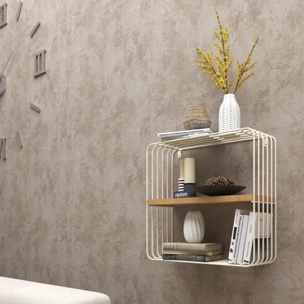 Modern Metal 3 Tiers Wall Shelf Decorative Bookcase with Wooden Shelf Metal Nightstand Home Storage and Organizer