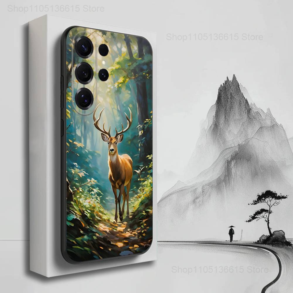Cute Deer Animals Case For Samsung S10,Plus,S9,S22,S25,Ultra,S24,S21,S20,S23,FE,Lite,Soft Silicone Black