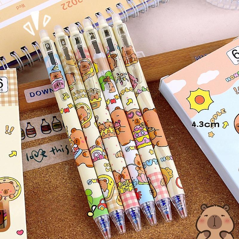 12Pcs(4 Sets) Capybara Press Erasable Gel Pen for School Students Cute Rub Easy Rub Hot Erasable Neutral Pen 0.5mm
