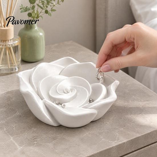 Red Rose Trinket Holder 3D Printed Jewelry Tray, Dish, Decorative Bedroom Dresser Organizer for Ring Earring Necklace, Desktop Storage Tray