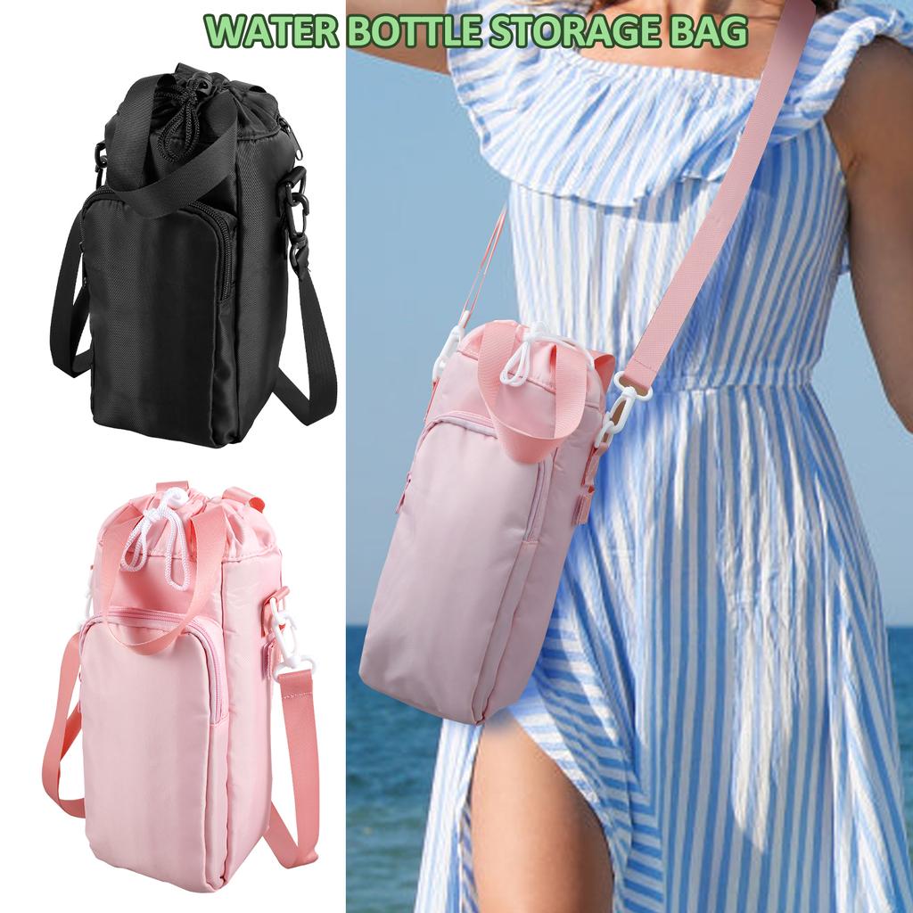 Portable Water Bottle Carrier Bag with Pockets Reusable Water Bottle Sling Bag with Adjustable Strap Insulated Mug Cover Bag