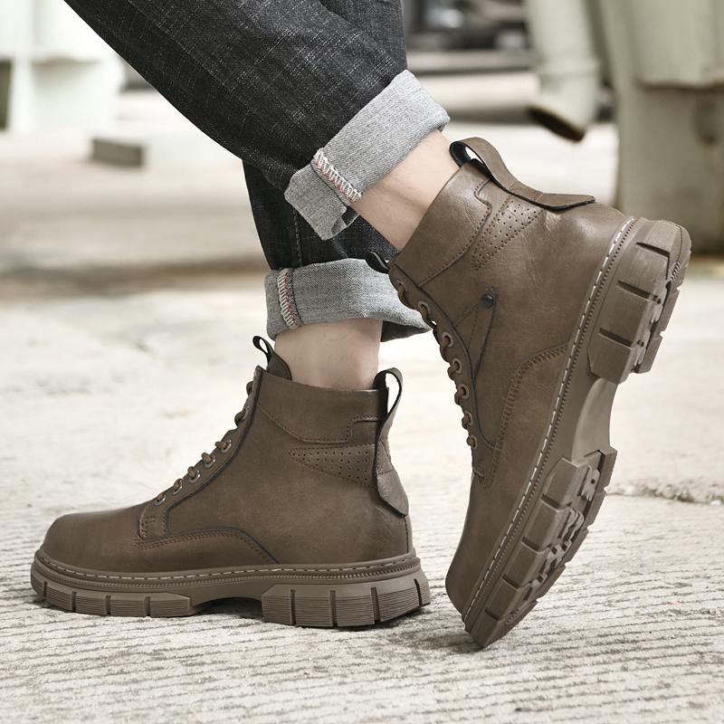 Scarpe da Uomo alla Moda Comode Designer Stivali Chelsea alla Caviglia in Vera Pelle Scarpe da Uomo Suola Spessa Stivali Casual da Motociclista Uomo Business