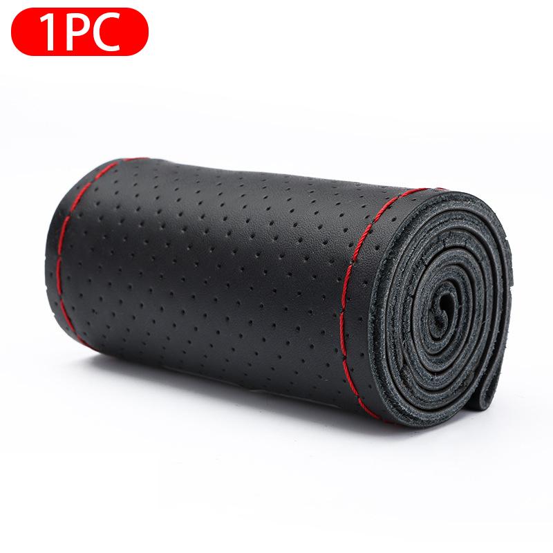 

Чехол на руль автомобиля из натуральной кожи SEAMETAL, чехол для оплетки «сделай сам», игольная нить, подходит для диаметра 38 см чёрный/красный