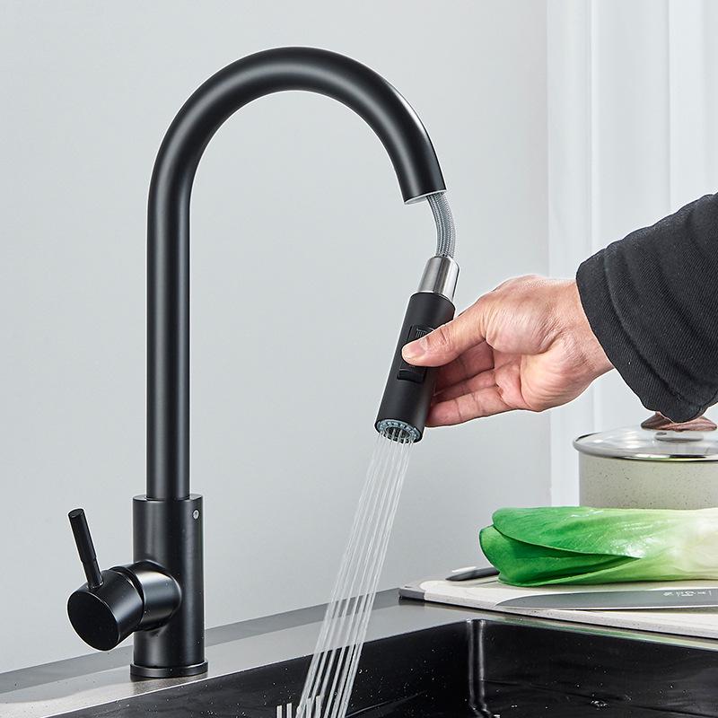 Gold & Black Brushed 304 Stainless Steel Pull-Out Kitchen Faucet for Sink & Vegetable Basin