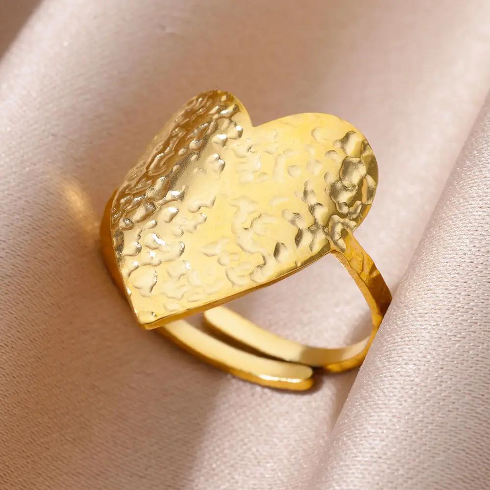 Gold Color Stainless Steel Shell Rings For Women Vintage Oval Blue Stone Adjustable Ring Fashion Party Jewelry Anniversary Gift