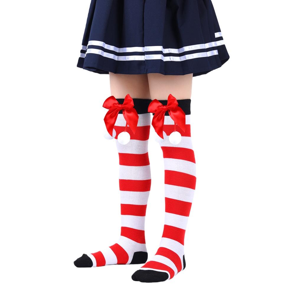 Cute Butterfly Bow Christmas Socks For Girls Long Tube Polyester Fabric