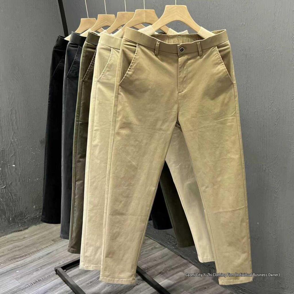 Męskie Bawełniane Casualowe Spodnie Zwężane - Wiosna/Jesień Modny Styl Dziewięciopunktowy z Prostą Nogawką