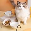 Cat Bowl Ceramic Double Bowl Single Bowl Tall Cat Food Bowl Drinking Bowl Pet Bowl with Adjustable Tilt Angle Iron Frame