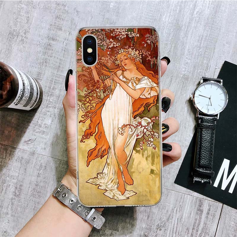 Alfons Mucha Primavera Phone Case For iPhone 18 17 Air 16 15 Plus 11 14 Pro Max 13 Mini 12 7 8 + SE Pattern Art Customized Cover 17