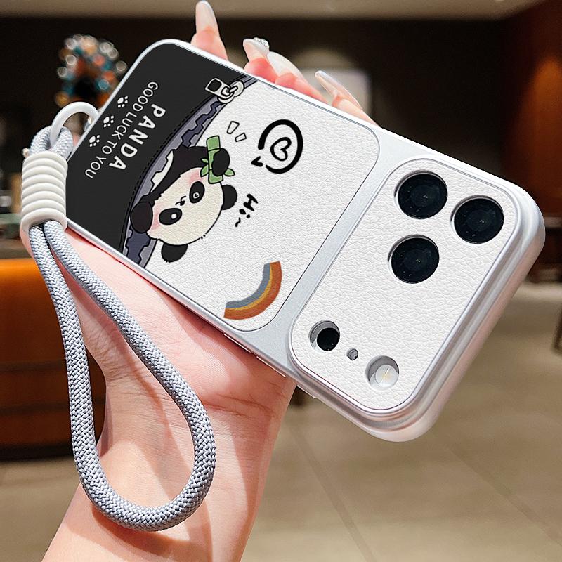 Süßes Cartoon-Panda-Leder-Lanyard-Hülle Für iPhone 18 Pro Max Hybrid-TPU+PU Anti-Rutsch-Weiche Abdeckung Für iPhone 17 16 15 14 13 Pro Max