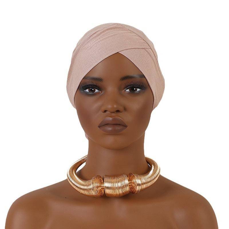 Hijab Caps Headdress Solid Color Muslim Underscarf Cap Soft Elastic Crossed Forehead Female Headscarf Turban Bonnet