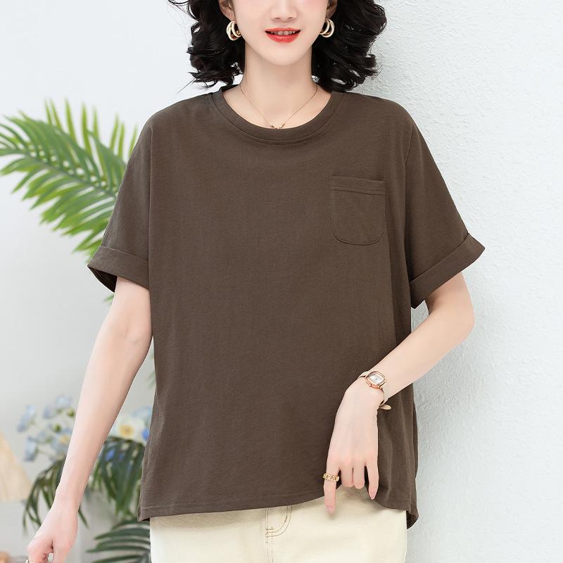 Women's Plus Size Summer Solid Color Casual T-shirt - Short Sleeve, Loose Fit 6310