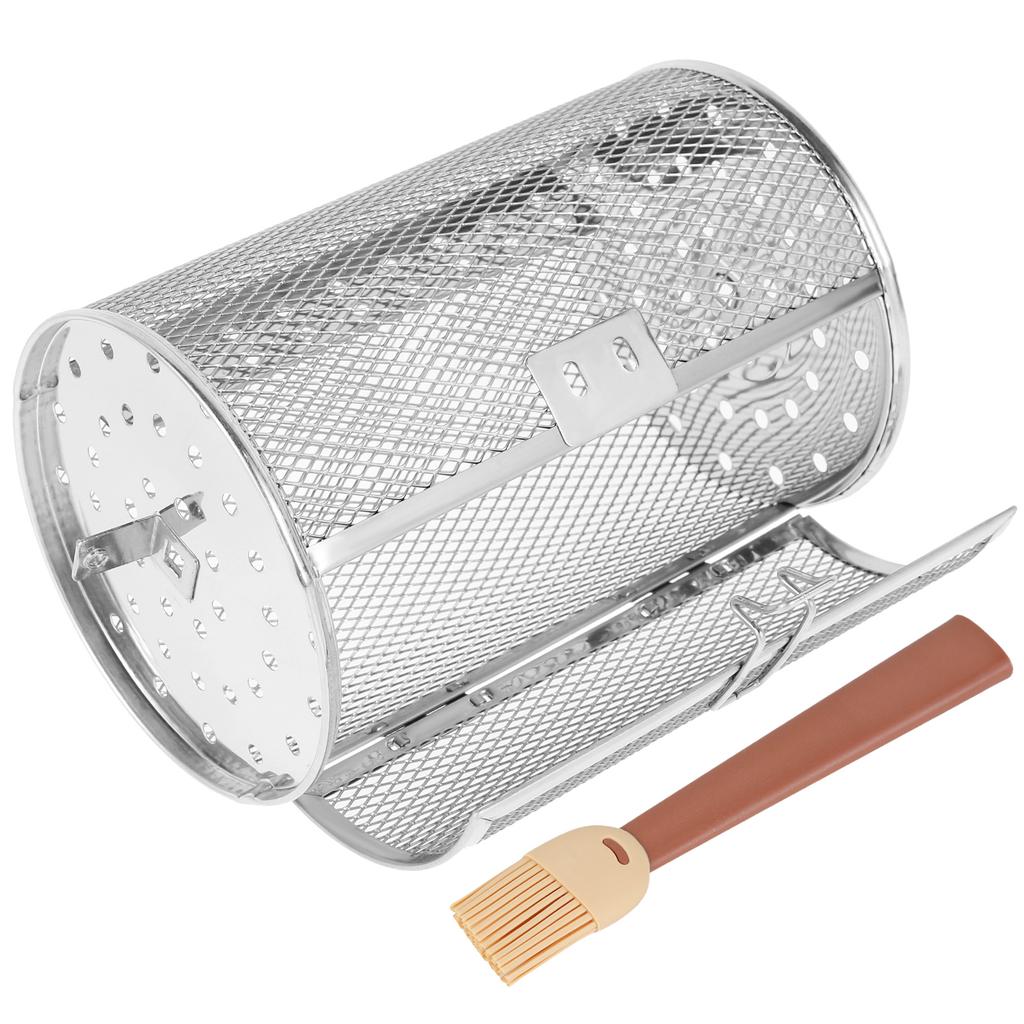 Rotisserie Basket Stainless Steel Grill Basket Oven 360° Rotating Grill Drum Cage Nut Coffee Bean Grill Basket Air Fryer Gadget