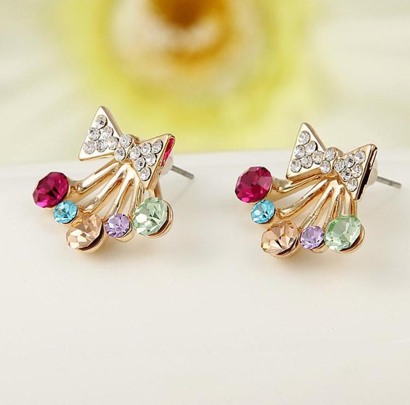 2024 Fashion Gold Cute Color Ful Bow Crystal  Earrings Elegant Crown Stars Crystal Earrings Bohemian Earrings Women's Jewely