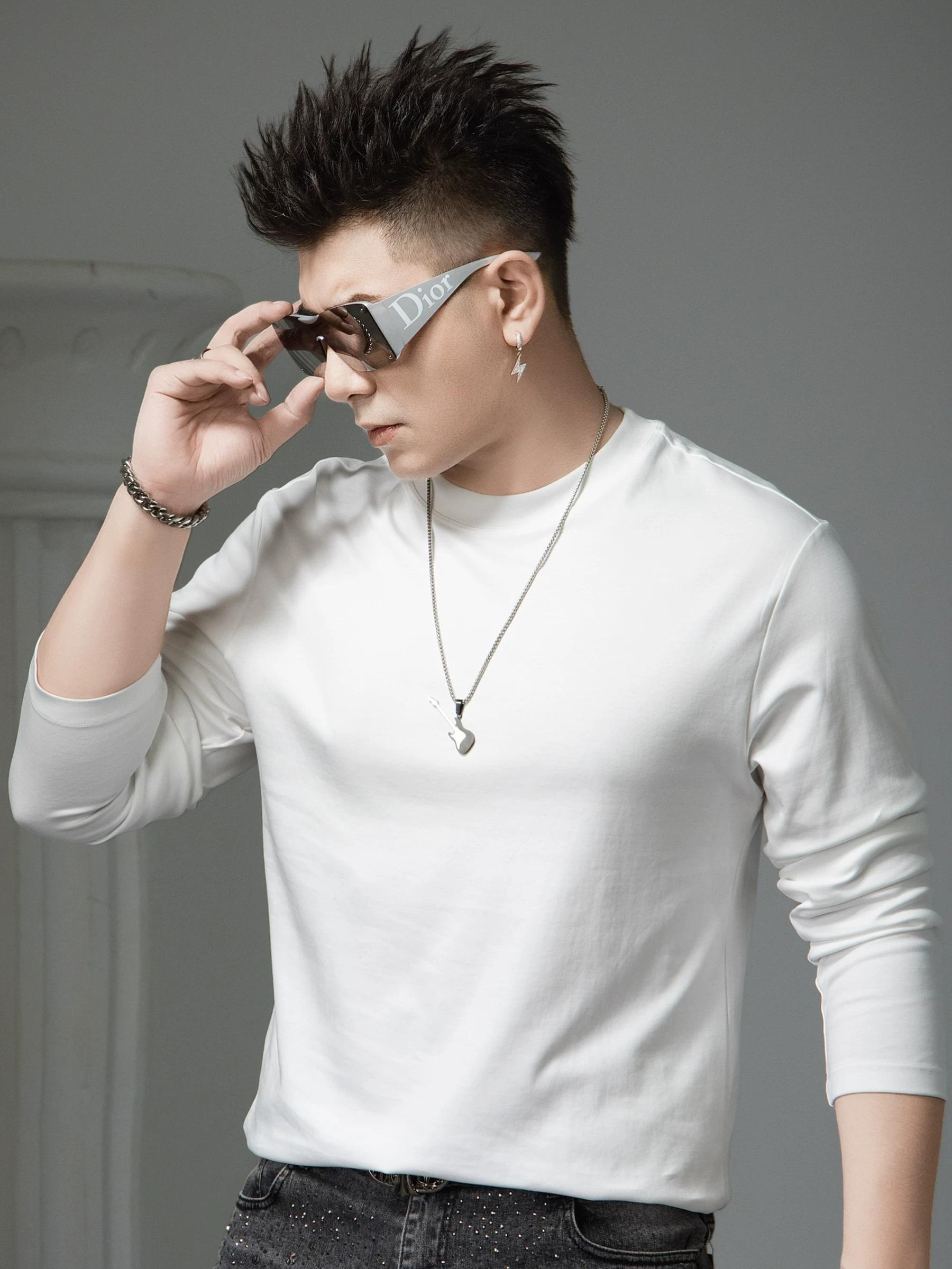 

European-Style Long-Sleeve T-Shirt for Men, 2025 Autumn New Fashion Brand Casual Base Shirt, Solid Color Inner Wear, Round Neck Pullover Top 3XL белый