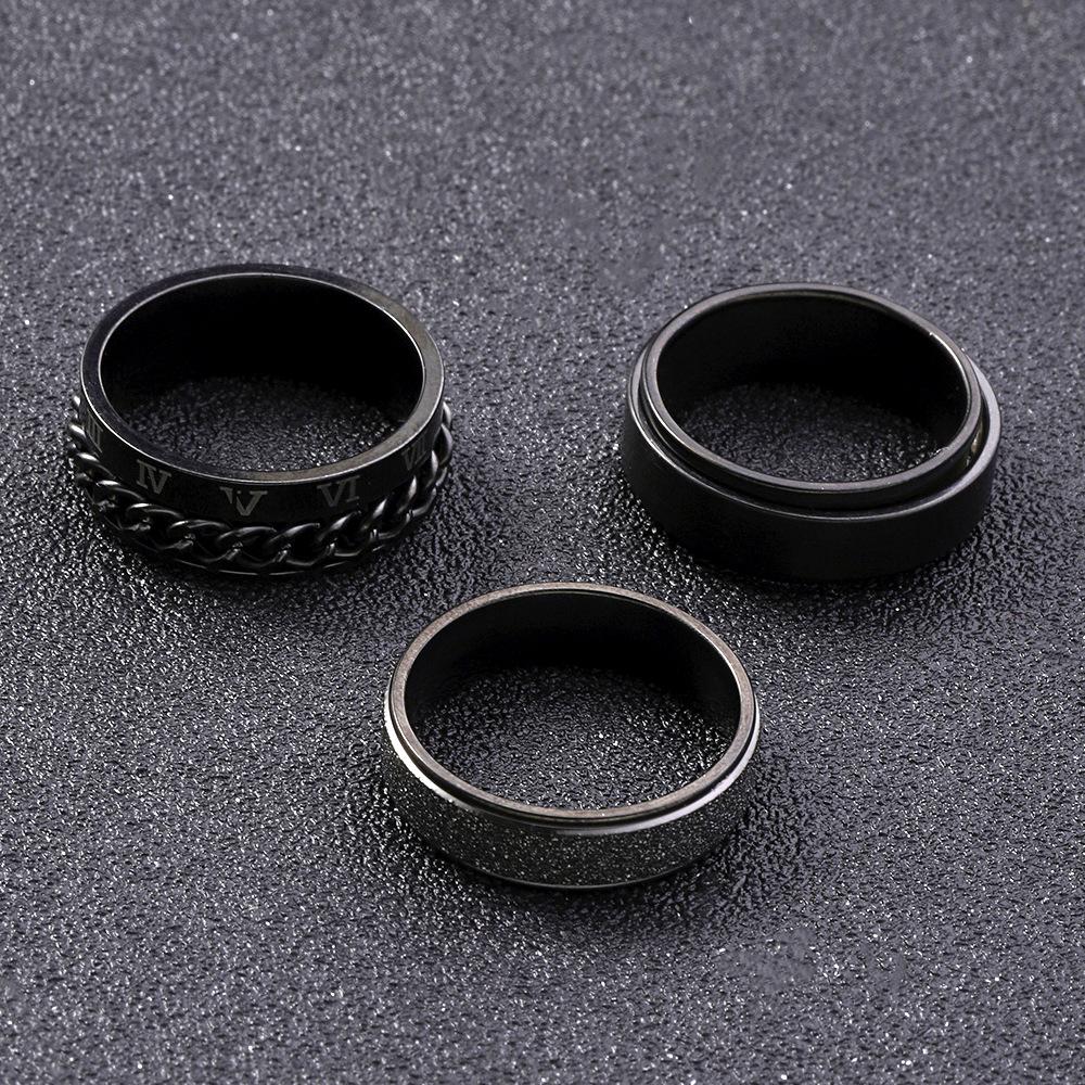 Rotatable Roman Numeral Chain Ring Set: Titanium & Stainless Steel, Hip Hop Style