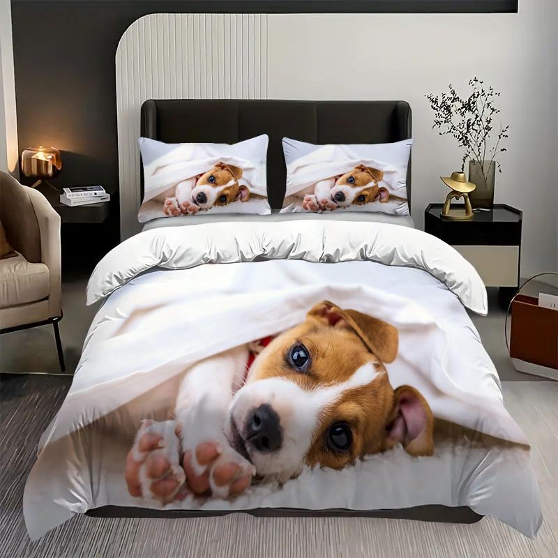 

Cute little white dog pattern 3D Printed Duvet Cover Polyester Luxury Bedding Set Soft Comfortable Quilt Cover Set Pillowcase 135x200cm 2pcs