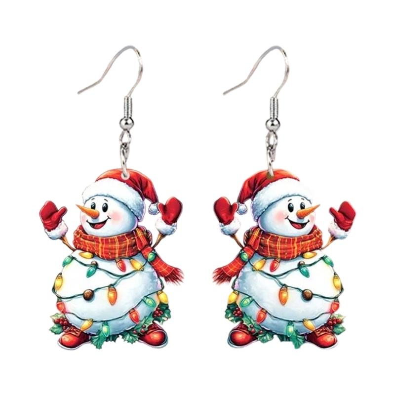 Stylish Snowman Ear Jewelry Acrylic Texture Party Earrings Fashion Geometric Pendant Accessories for Party and Daily